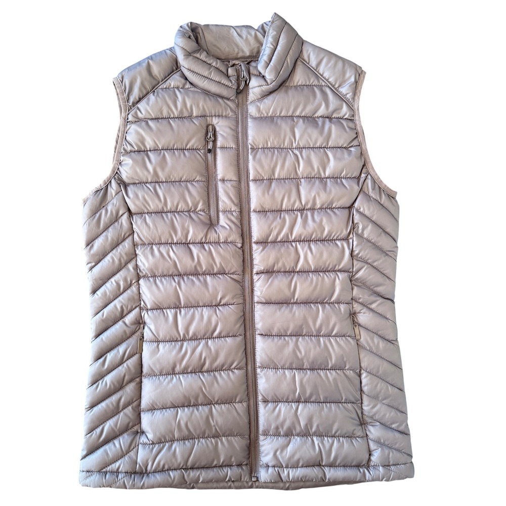 NWT Clique Womens Puffer Vest Medium Taupe Gray Quilted Full Zip Lightweight